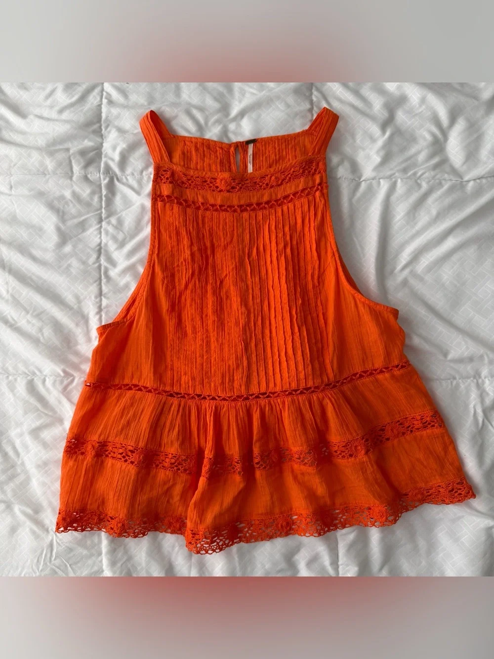 Free People Lace Embroidered Tank Top M Orange Cotton Boho Summer Girly Preppy